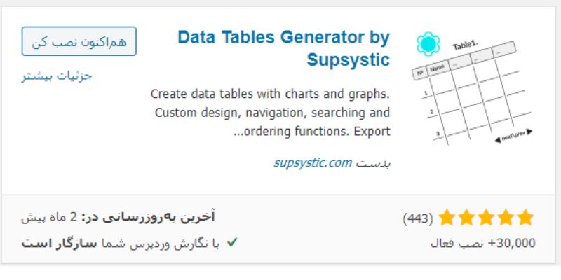 افزونه Data Tables Generator by Supsystic