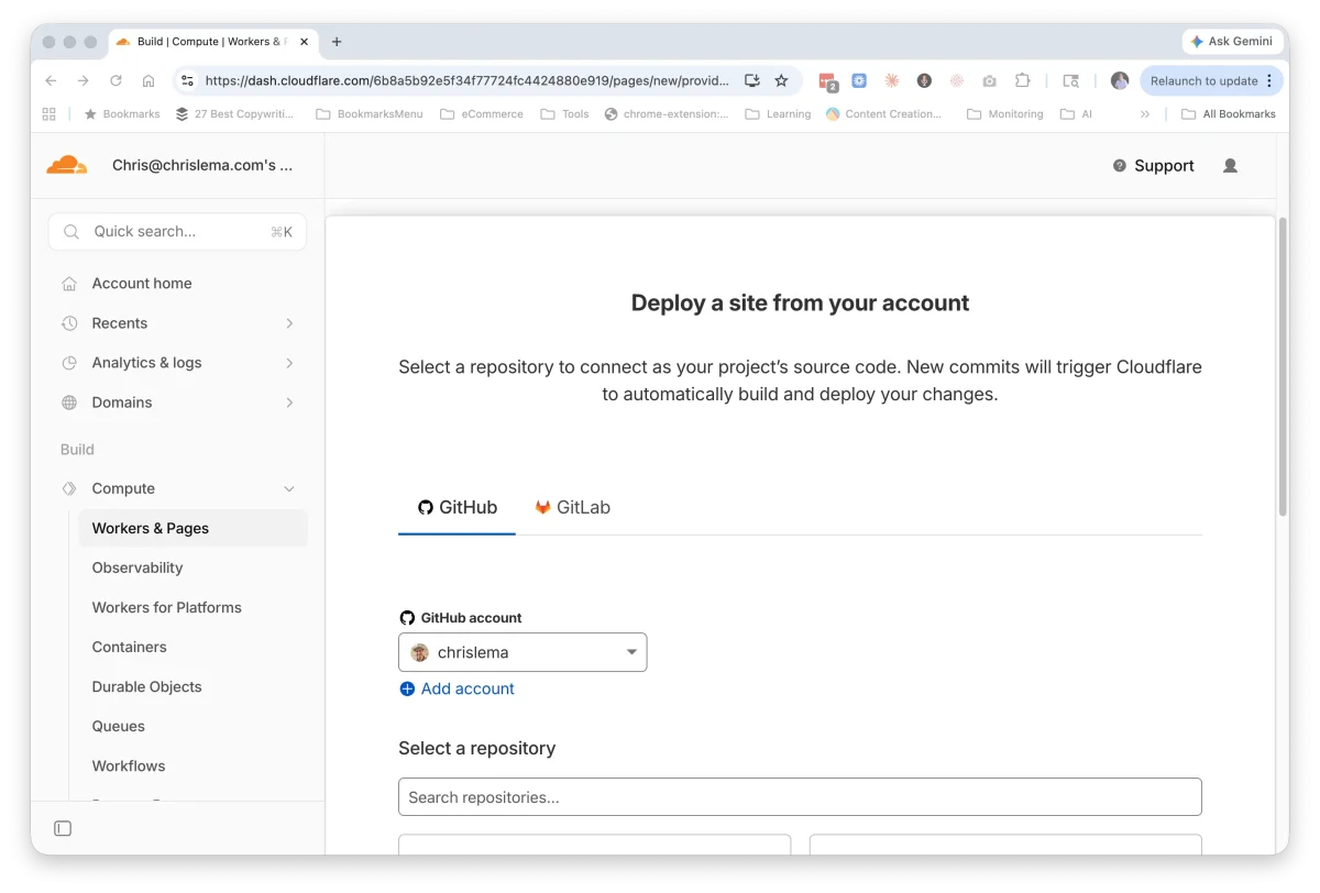 انتخاب حساب GitHub