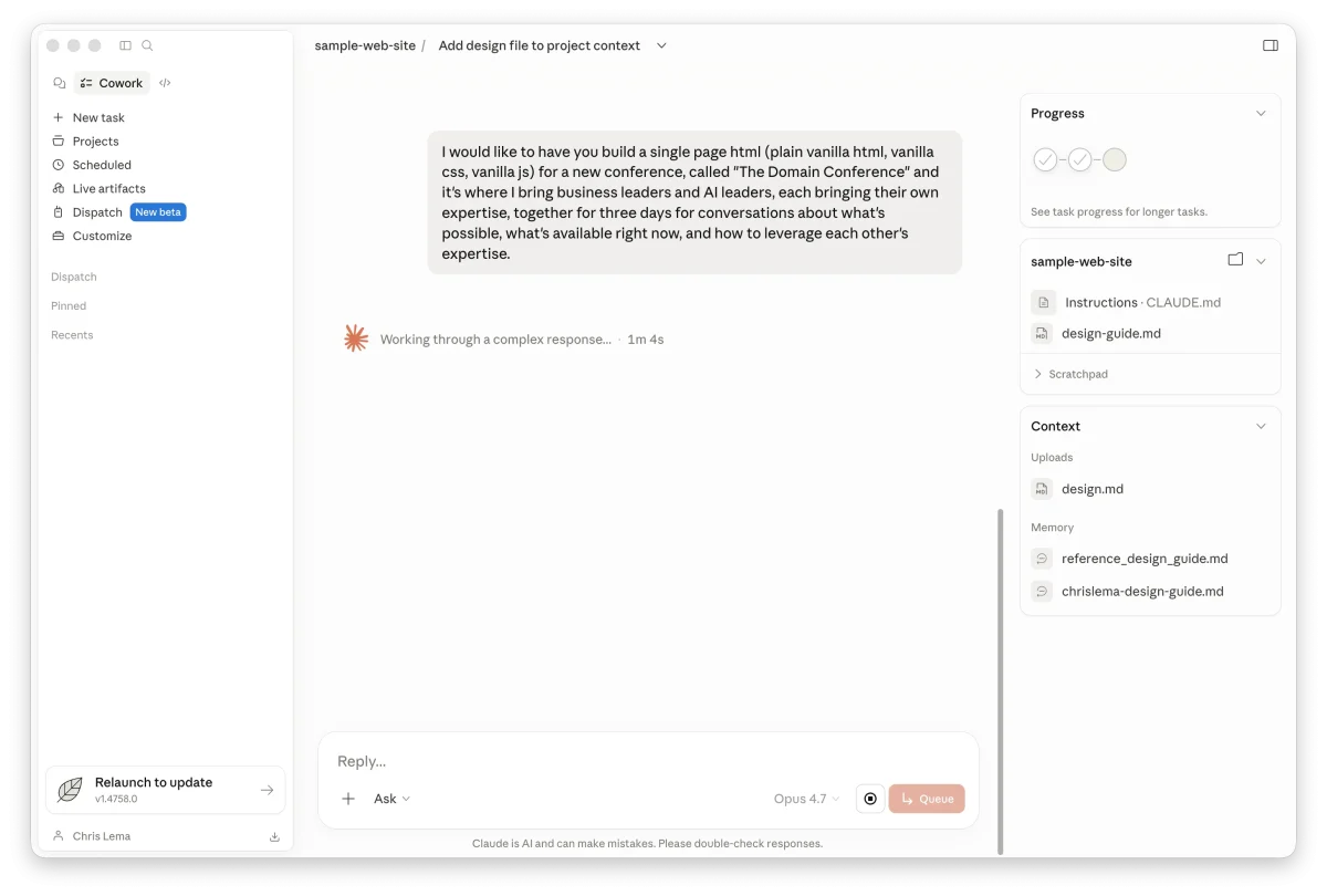 از Claude بخواهید سایت را بسازد