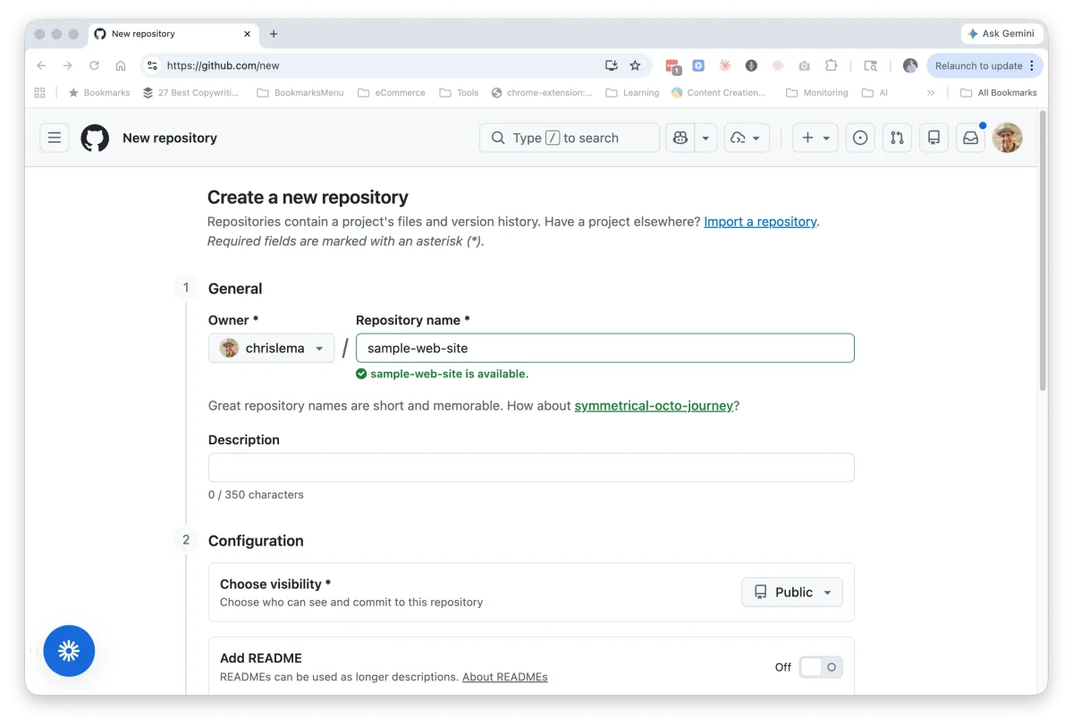 ساخت یک Repository جدید در گیت هاب برای پروژه طراحی سایت با کلاد
